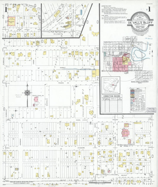Sanborn Fire Insurance Map from De Valls Bluff, Priairie County, Arkansas (1950), Sheet #0001 - Complete Map Set gallery image, historic Sanborn map, vintage wall art, Arkansas Arkansas