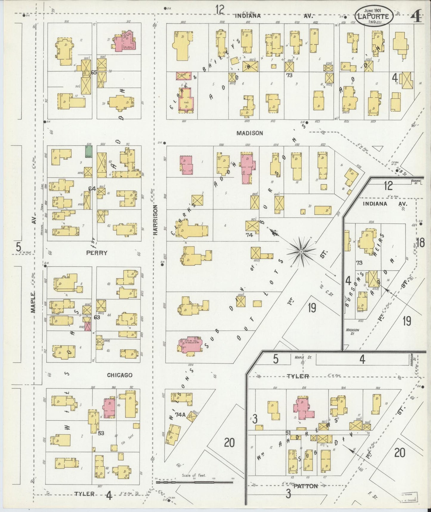 Sanborn Fire Insurance Map from La Porte, La Porte County, Indiana (1901), Sheet #0004 - Complete Map Set gallery image, historic Sanborn map, vintage wall art, Indiana Indiana