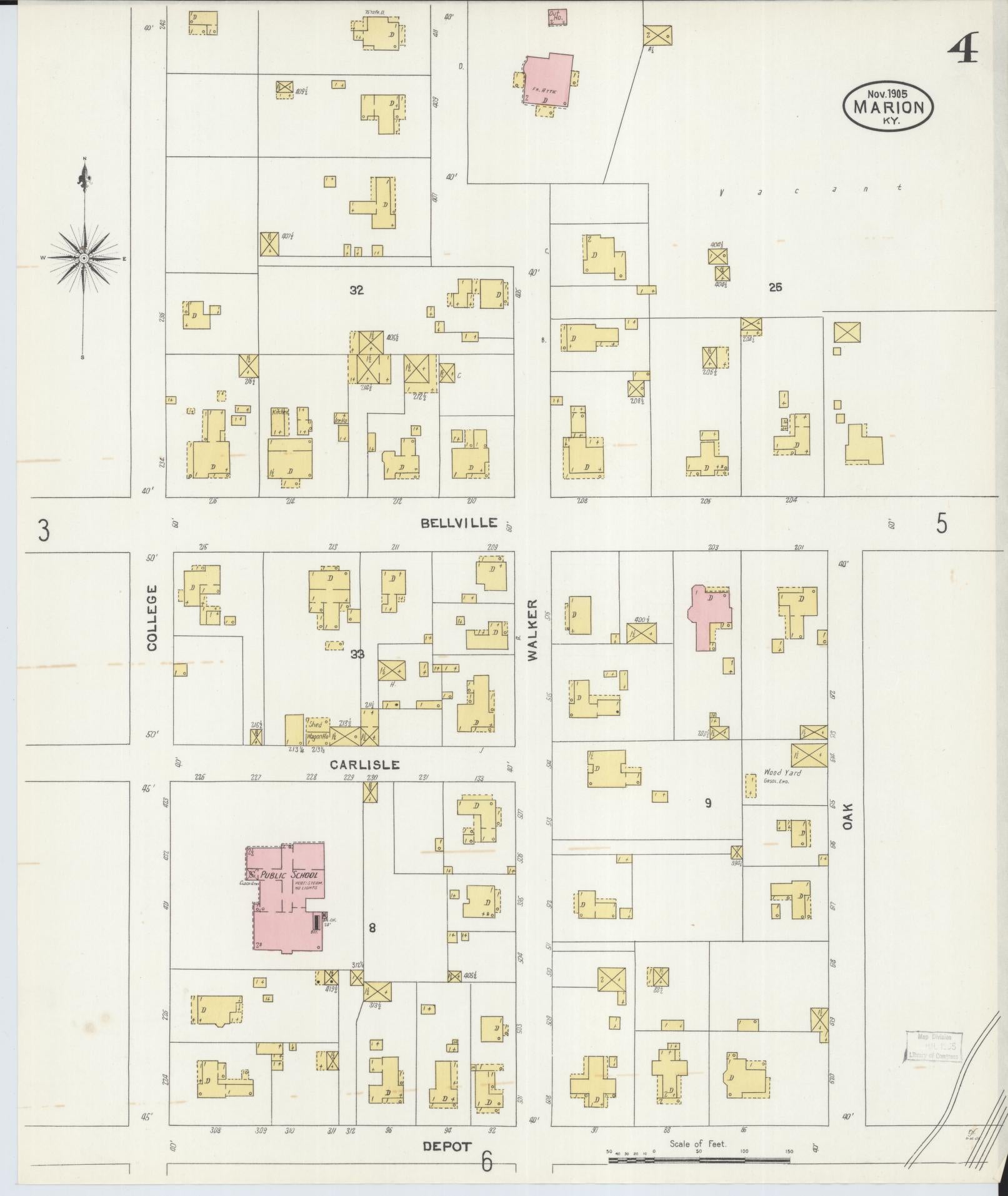 Sanborn Fire Insurance Map from Marion, Crittenden County, Kentucky (1905), Sheet #0004 - Complete Map Set gallery image, historic Sanborn map, vintage wall art, Kentucky Kentucky