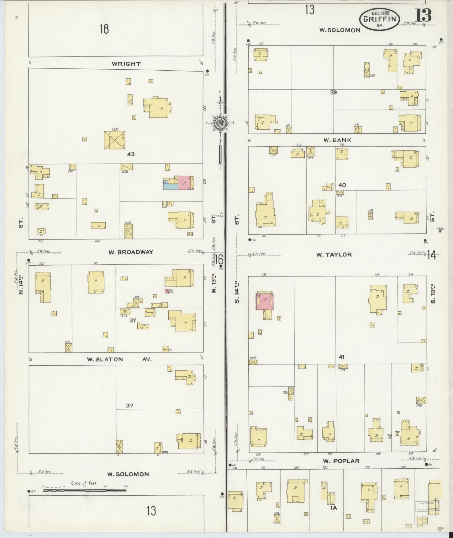 Sanborn Fire Insurance Map from Griffin, Spalding County, Georgia (1909), Sheet #0013 - Complete Map Set gallery image, historic Sanborn map, vintage wall art, Georgia Georgia