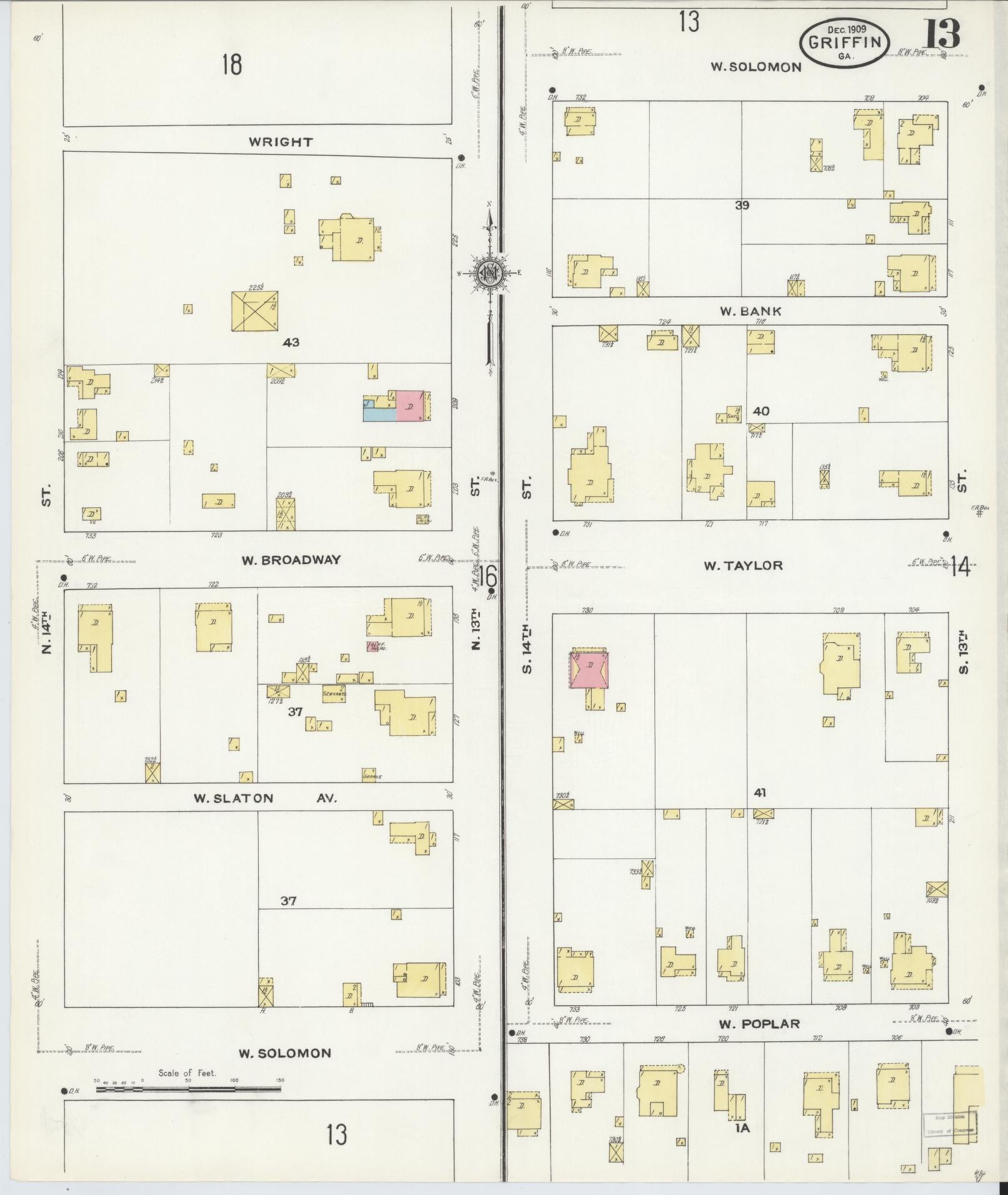 Sanborn Fire Insurance Map from Griffin, Spalding County, Georgia (1909), Sheet #0013 - Complete Map Set gallery image, historic Sanborn map, vintage wall art, Georgia Georgia