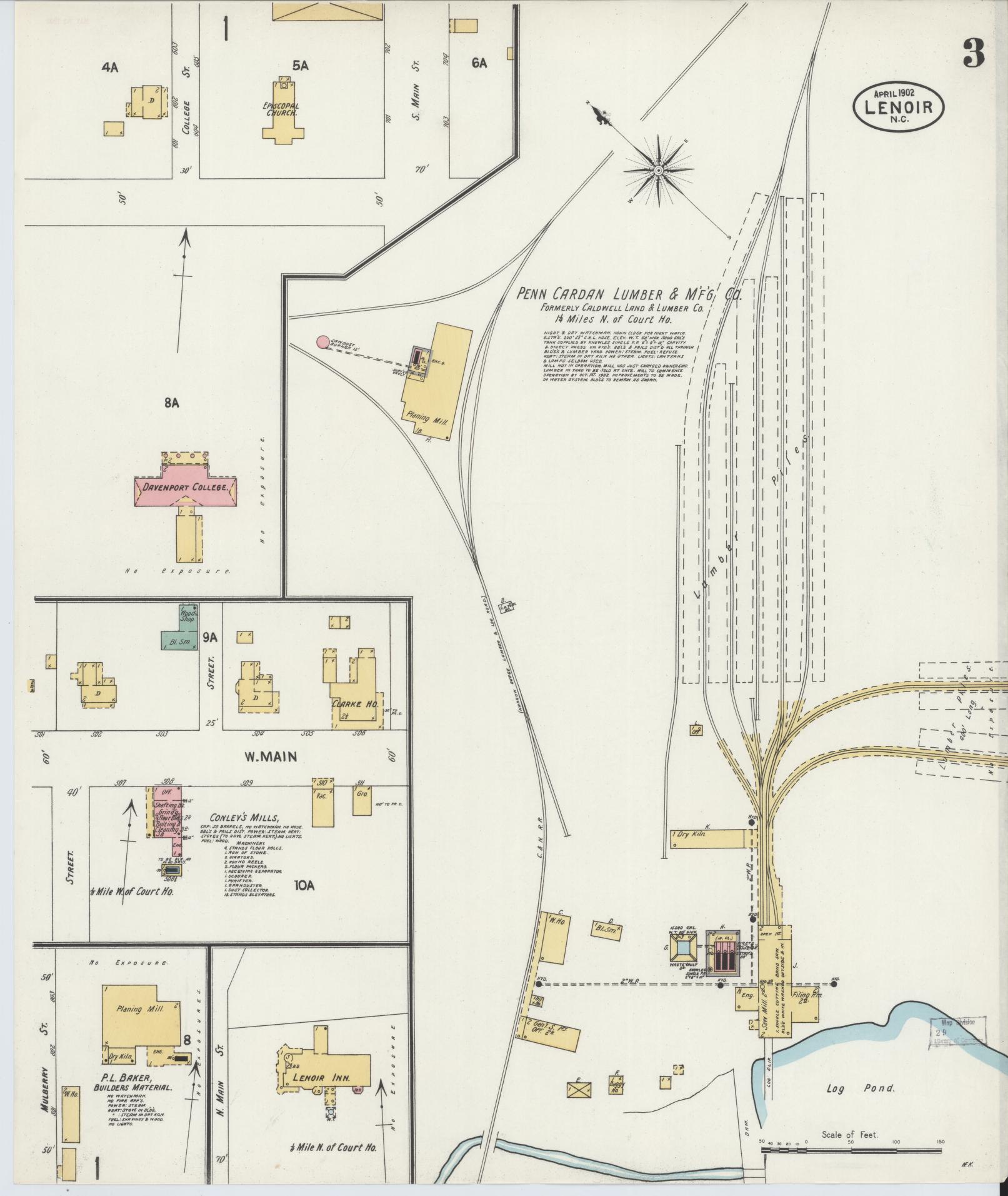 Sanborn Fire Insurance Map from Lenoir, Caldwell County, North Carolina (1902), Sheet #0003 - Historic Sanborn Fire Insurance Map Print, vintage old map wall art, antique decor, genealogy gift, North Carolina North Carolina map