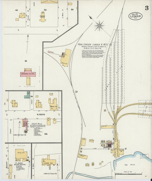 Sanborn Fire Insurance Map from Lenoir, Caldwell County, North Carolina (1902), Sheet #0003 - Historic Sanborn Fire Insurance Map Print, vintage old map wall art, antique decor, genealogy gift, North Carolina North Carolina map