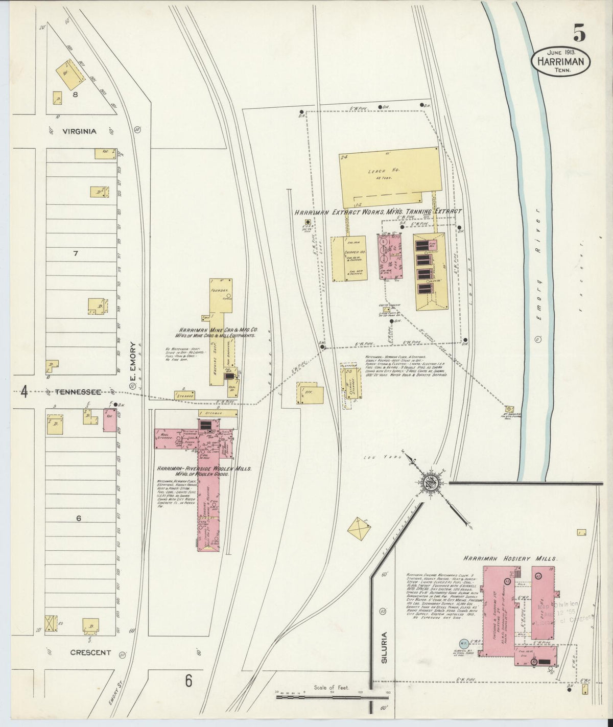 Sanborn Fire Insurance Map from Harriman, Roane County, Tennessee (1913), Sheet #0005 - Complete Map Set gallery image, historic Sanborn map, vintage wall art, Tennessee Tennessee