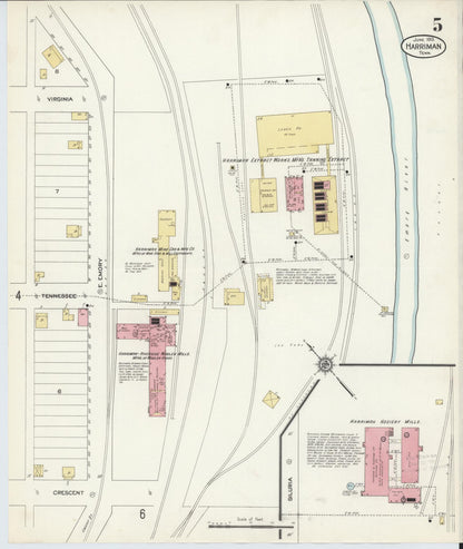 Sanborn Fire Insurance Map from Harriman, Roane County, Tennessee (1913), Sheet #0005 - Complete Map Set gallery image, historic Sanborn map, vintage wall art, Tennessee Tennessee