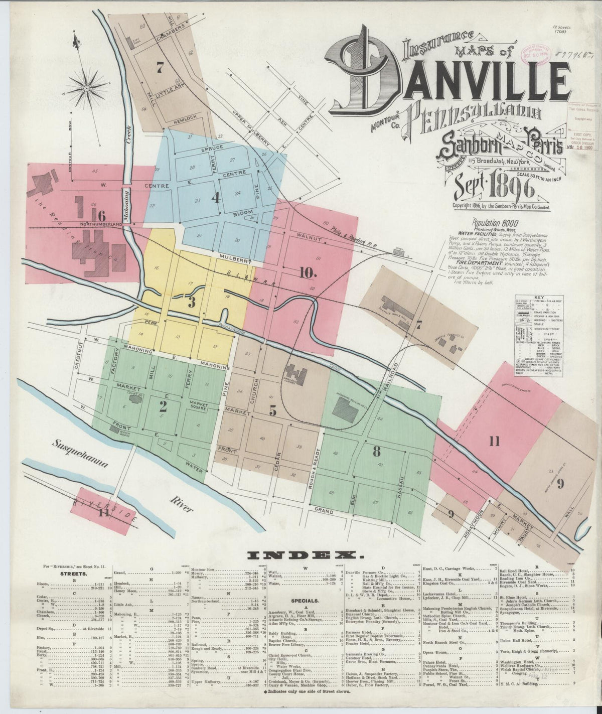 Sanborn Fire Insurance Map from Danville, Montour County, Pennsylvania (1896), Sheet #0001 - Complete Map Set gallery image, historic Sanborn map, vintage wall art, Pennsylvania Pennsylvania