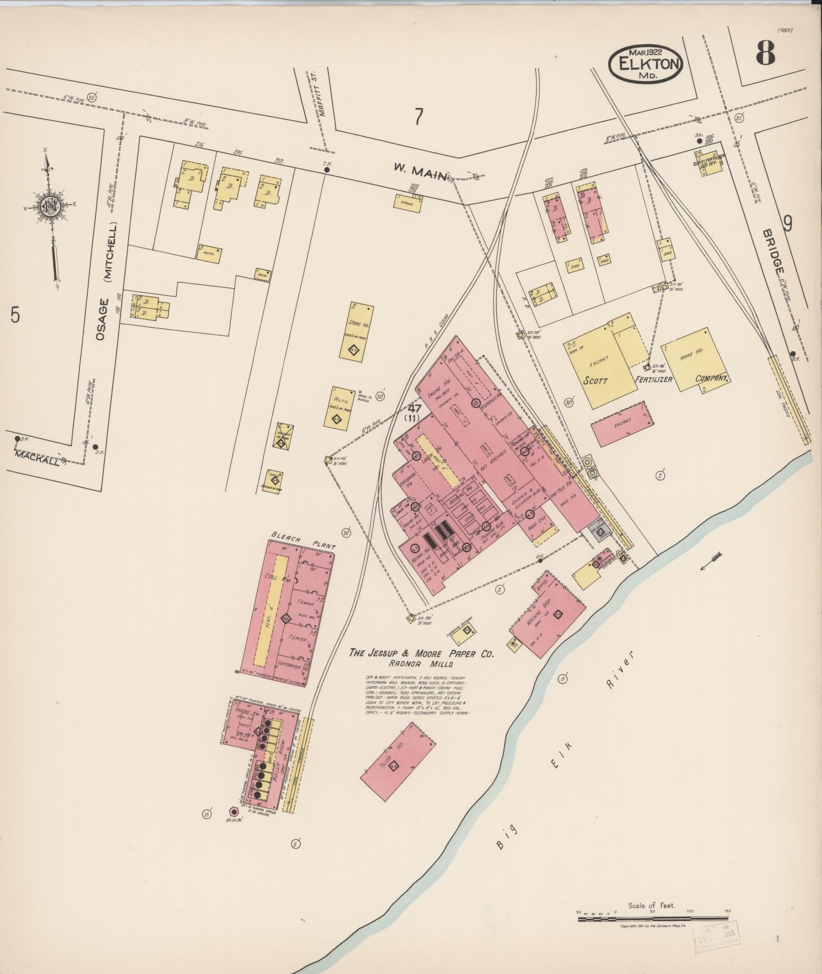 Sanborn Fire Insurance Map from Elkton, Cecil County, Maryland (1922), Sheet #0008 - Complete Map Set gallery image, historic Sanborn map, vintage wall art, Maryland Maryland