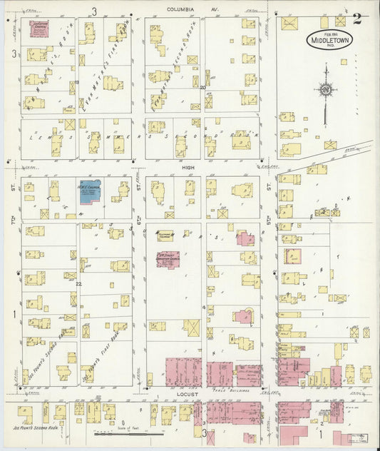 Sanborn Fire Insurance Map from Middletown, Henry County, Indiana (1914), Sheet #0002 - Historic Sanborn Fire Insurance Map Print, vintage old map wall art, antique decor, genealogy gift, Indiana Indiana map