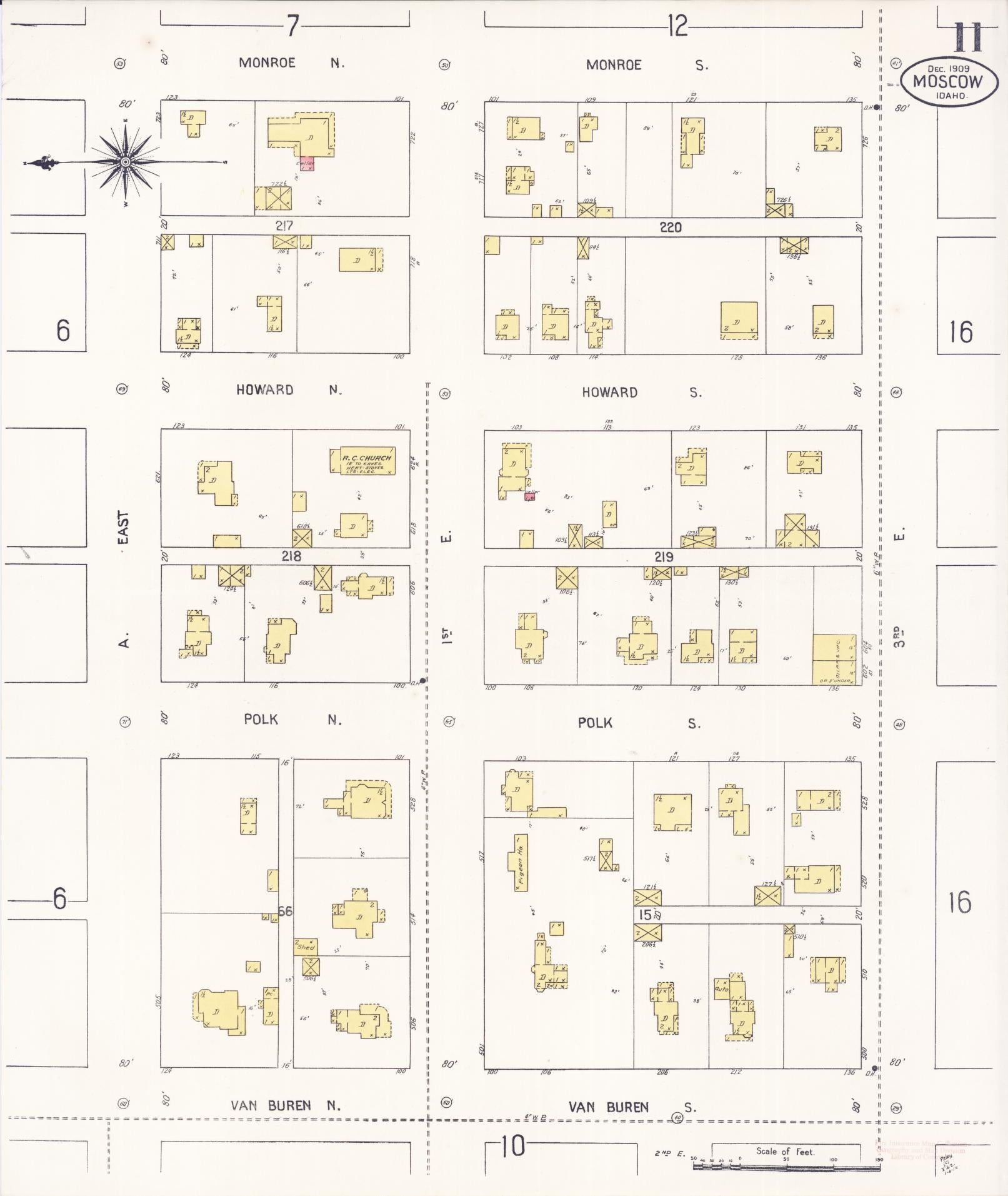Sanborn Fire Insurance Map from Moscow, Latah County, Idaho (1909), Sheet #0011 - Complete Map Set gallery image, historic Sanborn map, vintage wall art, Idaho Idaho