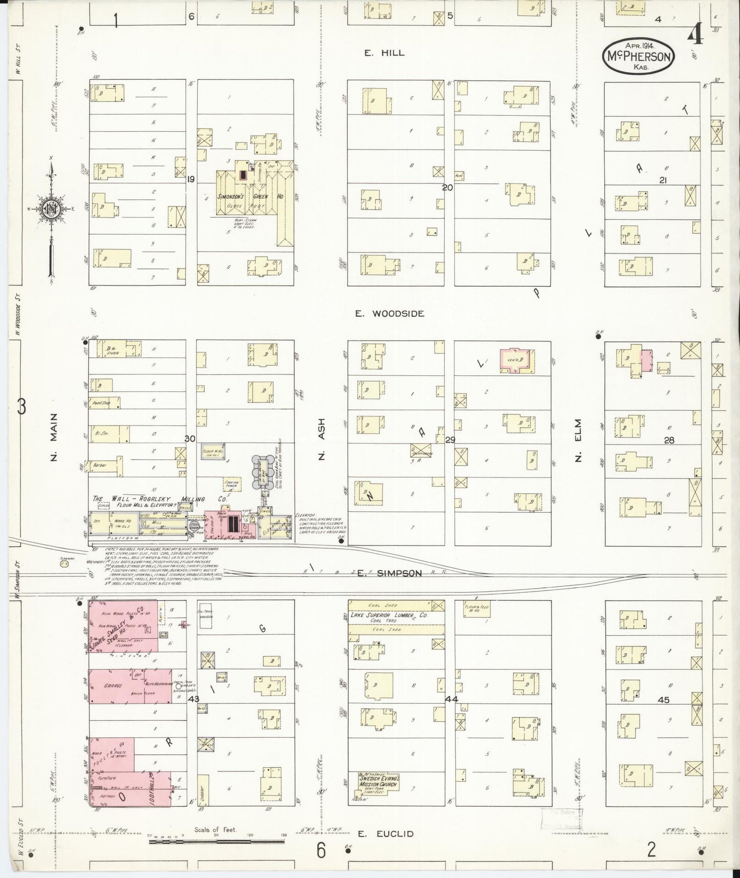 Sanborn Fire Insurance Map from Mcpherson, Mcpherson County, Kansas (1914), Sheet #0004 - Complete Map Set gallery image, historic Sanborn map, vintage wall art, Kansas Kansas