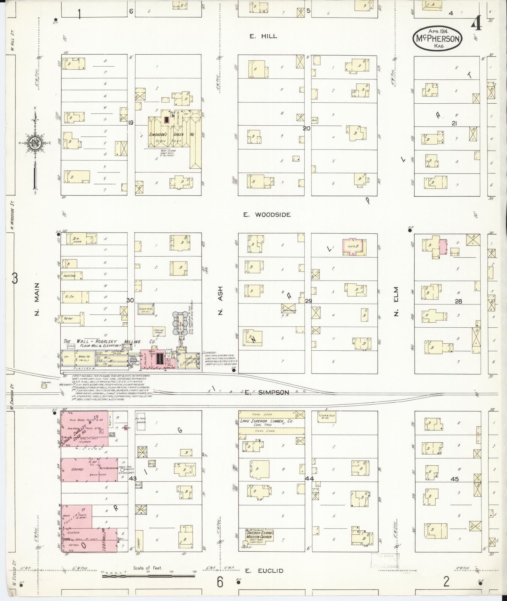 Sanborn Fire Insurance Map from Mcpherson, Mcpherson County, Kansas (1914), Sheet #0004 - Complete Map Set gallery image, historic Sanborn map, vintage wall art, Kansas Kansas