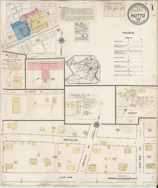 Sanborn Fire Insurance Map from Hutto, Williamson County, Texas (1937), Sheet #0001 - Historic Sanborn Fire Insurance Map Print, vintage old map wall art, antique decor, genealogy gift, Texas Texas map