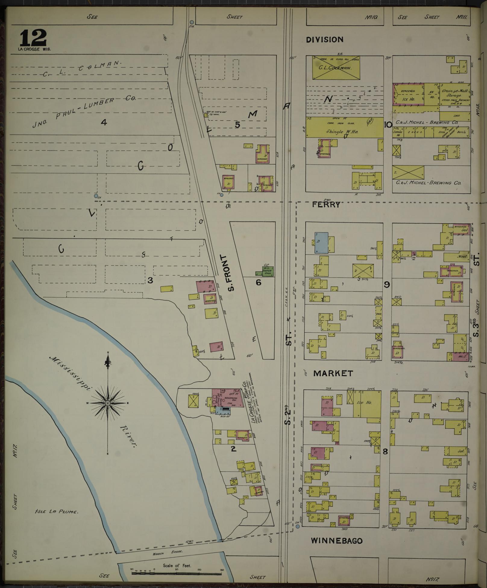 Sanborn Fire Insurance Map from La Crosse, La Crosse County, Wisconsin (1891), Sheet #0012 - Historic Sanborn Fire Insurance Map Print, vintage old map wall art, antique decor, genealogy gift, Wisconsin Wisconsin map