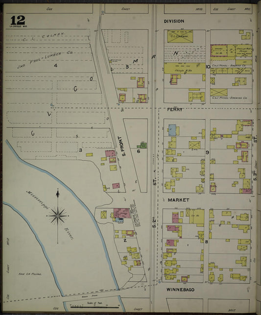 Sanborn Fire Insurance Map from La Crosse, La Crosse County, Wisconsin (1891), Sheet #0012 - Historic Sanborn Fire Insurance Map Print, vintage old map wall art, antique decor, genealogy gift, Wisconsin Wisconsin map