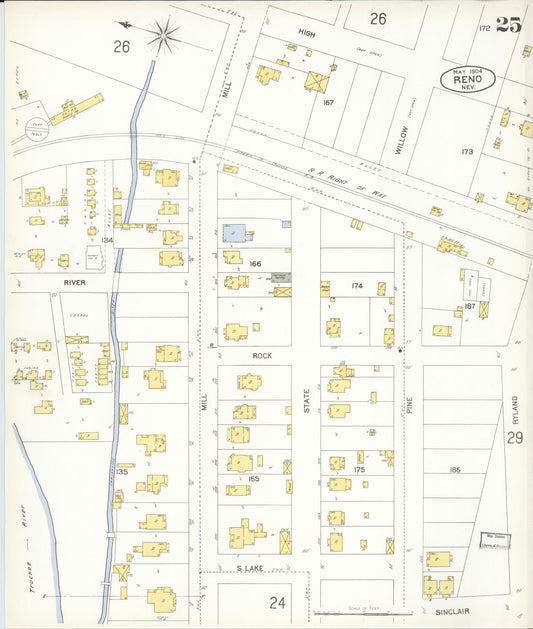 Sanborn Fire Insurance Map from Reno, Washoe County, Nevada (1904), Sheet #0025 - Historic Sanborn Fire Insurance Map Print, vintage old map wall art, antique decor, genealogy gift, Nevada Nevada map