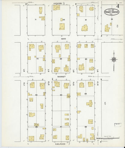 Sanborn Fire Insurance Map from Honey Grove, Fannin County, Texas (1921), Sheet #0004 - Complete Map Set gallery image, historic Sanborn map, vintage wall art, Texas Texas