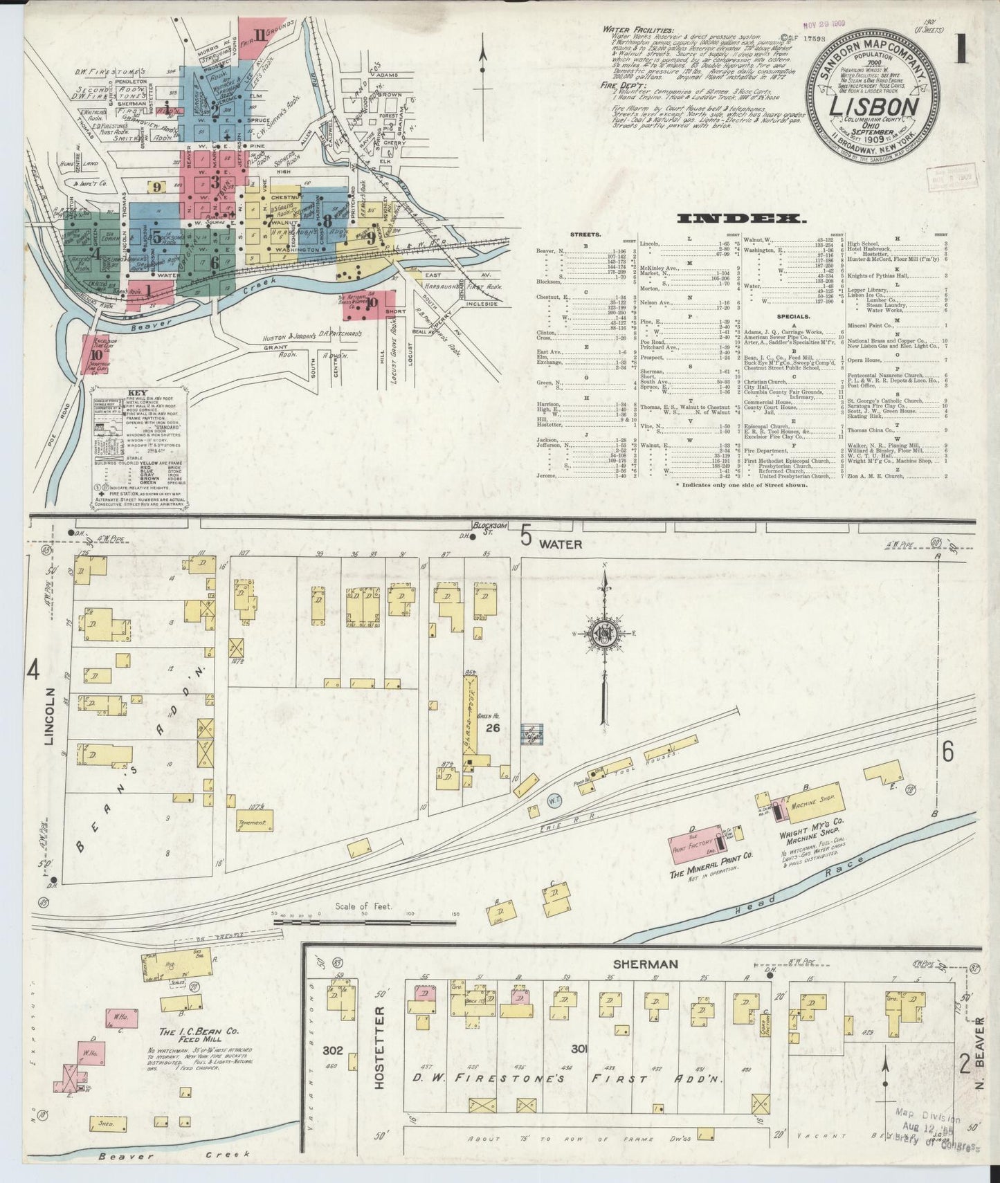 Sanborn Fire Insurance Map from Lisbon, Columbiana County, Ohio (1909), Sheet #0001 - Historic Sanborn Fire Insurance Map Print, vintage old map wall art, antique decor, genealogy gift, Ohio Ohio map