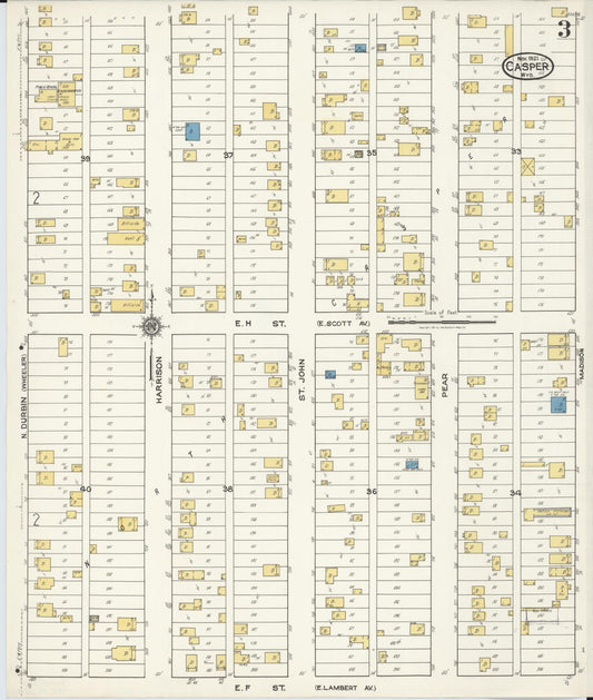 Sanborn Fire Insurance Map from Casper, Natrona County, Wyoming (1921), Sheet #0004 - Historic Sanborn Fire Insurance Map Print, vintage old map wall art, antique decor, genealogy gift, Wyoming Wyoming map