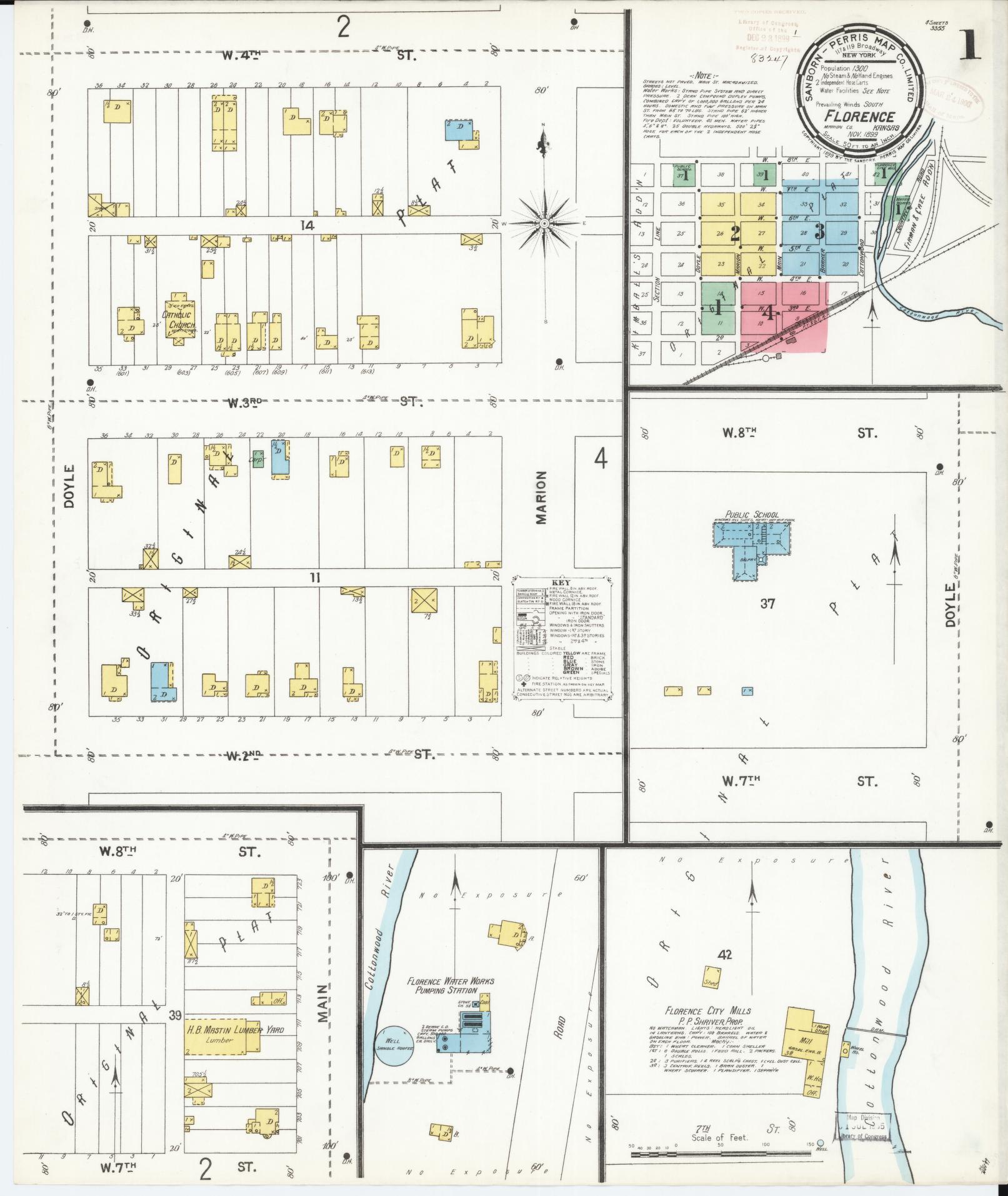 Sanborn Fire Insurance Map from Florence, Marion County, Kansas (1899), Sheet #0001 - Historic Sanborn Fire Insurance Map Print, vintage old map wall art, antique decor, genealogy gift, Kansas Kansas map