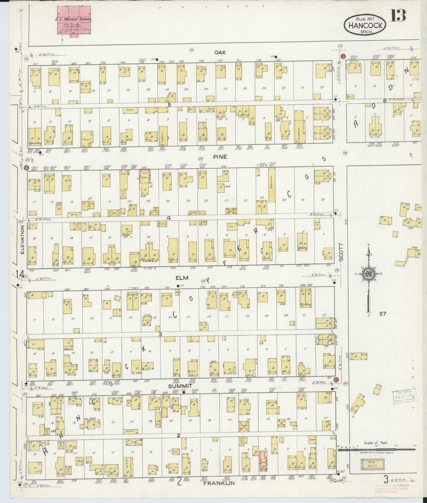 Sanborn Fire Insurance Map from Hancock, Houghton County, Michigan (1917), Sheet #0013 - Complete Map Set gallery image, historic Sanborn map, vintage wall art, Michigan Michigan