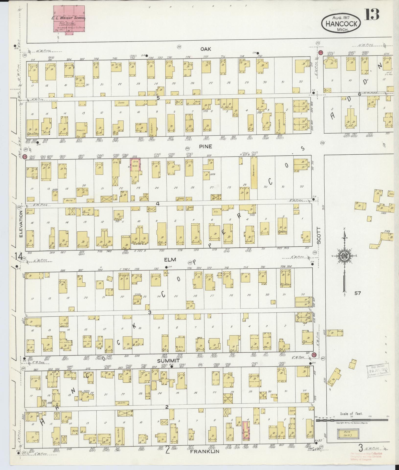 Sanborn Fire Insurance Map from Hancock, Houghton County, Michigan (1917), Sheet #0013 - Complete Map Set gallery image, historic Sanborn map, vintage wall art, Michigan Michigan