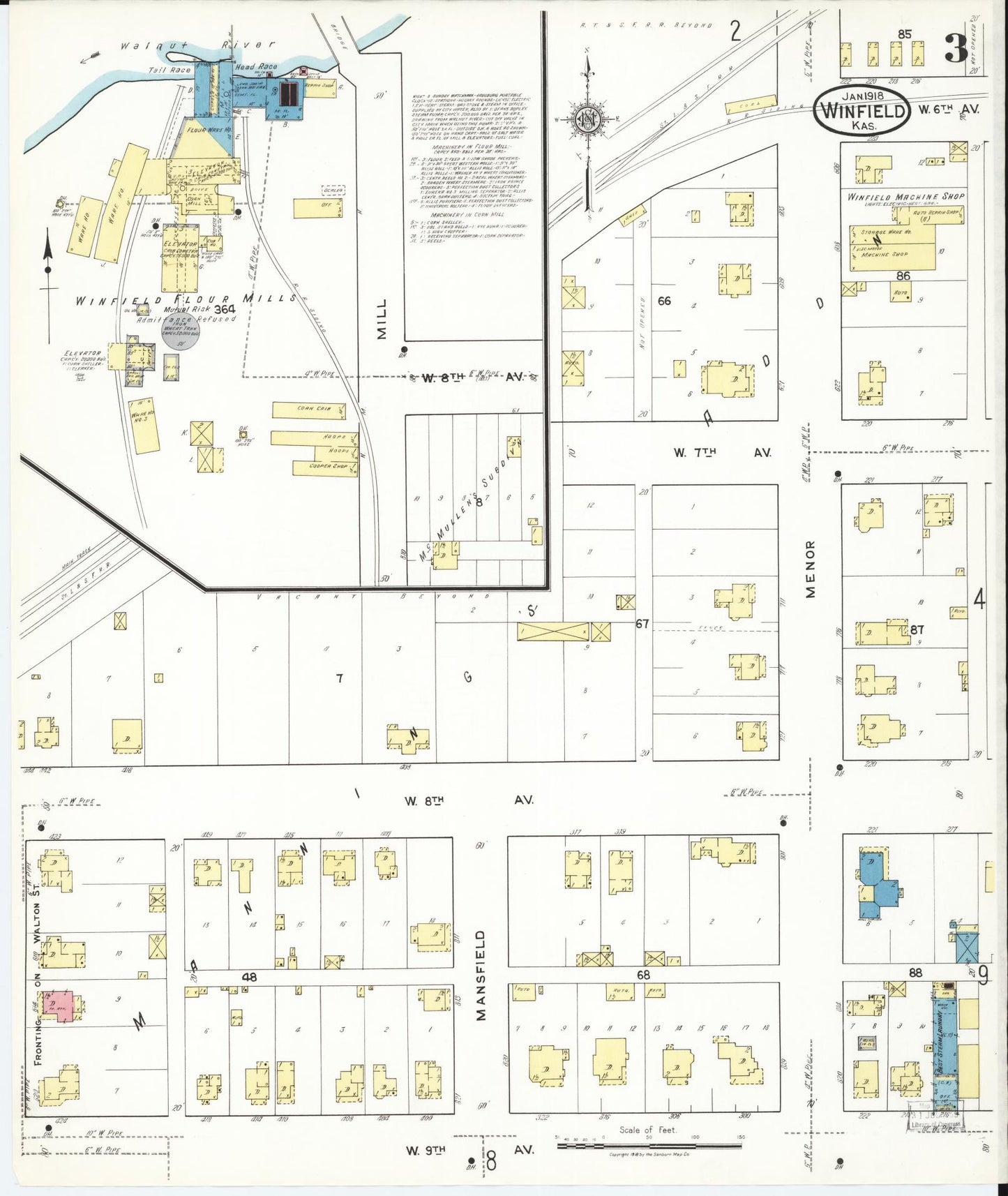 Sanborn Fire Insurance Map from Winfield, Cowley County, Kansas (1918), Sheet #0003 - Historic Sanborn Fire Insurance Map Print, vintage old map wall art, antique decor, genealogy gift, Kansas Kansas map
