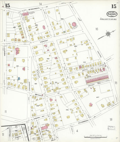 Sanborn Fire Insurance Map from Rahway, Union County, New Jersey (1923), Sheet #0015 - Historic Sanborn Fire Insurance Map Print, vintage old map wall art, antique decor, genealogy gift, New Jersey New Jersey map