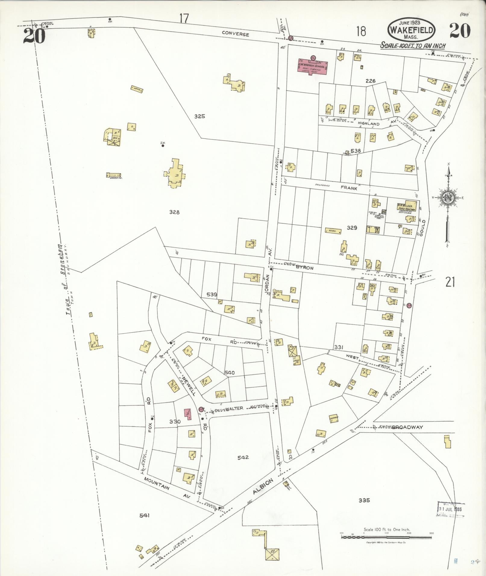 Sanborn Fire Insurance Map from Wakefield, Middlesex County, Massachusetts (1923), Sheet #0020 - Complete Map Set gallery image, historic Sanborn map, vintage wall art, Massachusetts Massachusetts