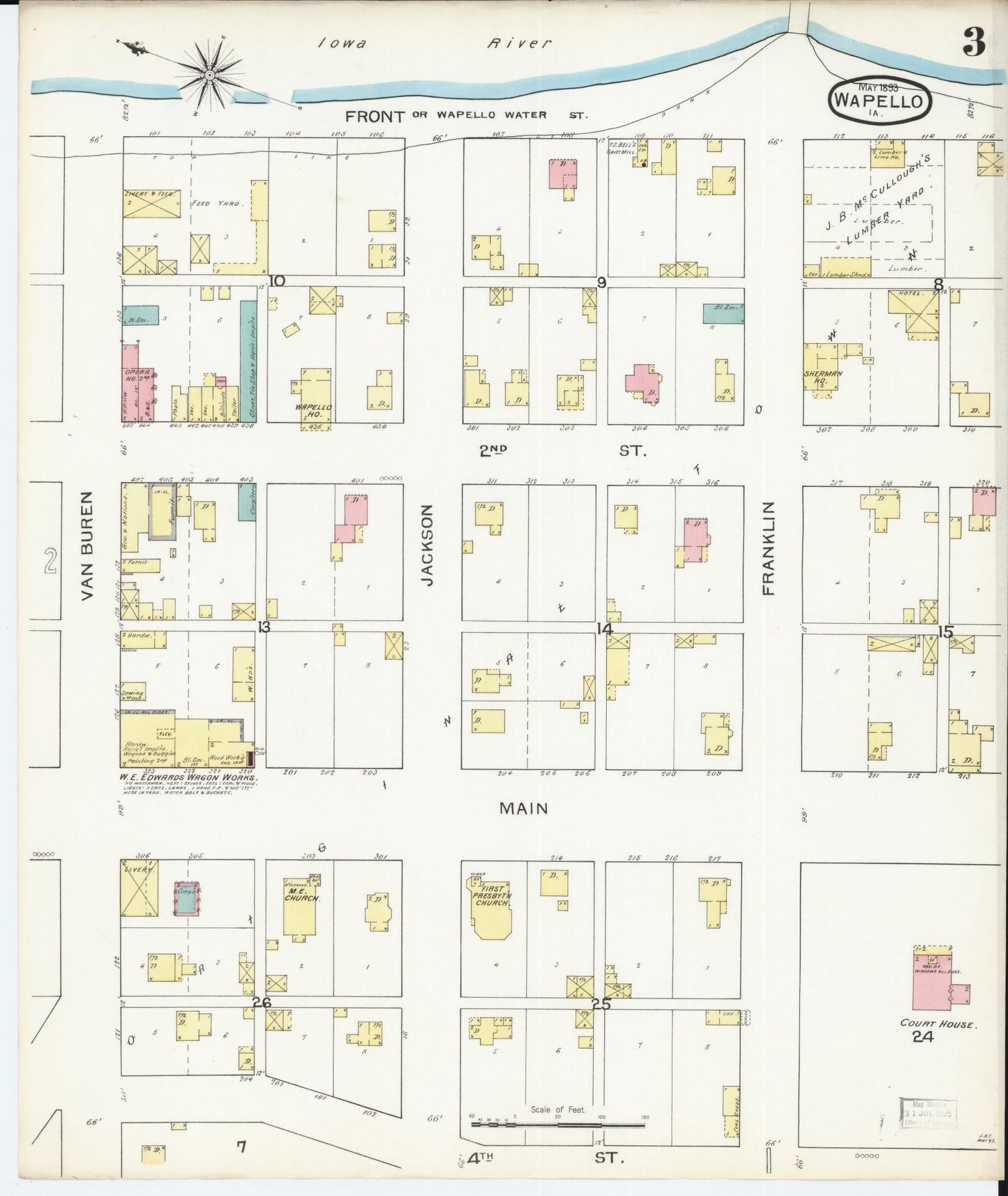 Sanborn Fire Insurance Map from Wapello, Louisa County, Iowa (1893), Sheet #0003 - Historic Sanborn Fire Insurance Map Print