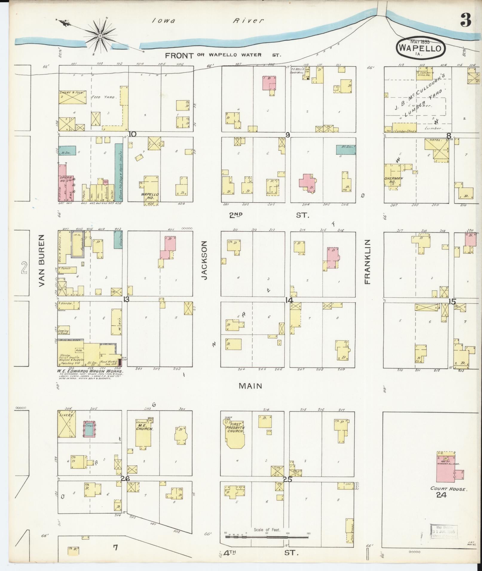 Sanborn Fire Insurance Map from Wapello, Louisa County, Iowa (1893), Sheet #0003 - Historic Sanborn Fire Insurance Map Print