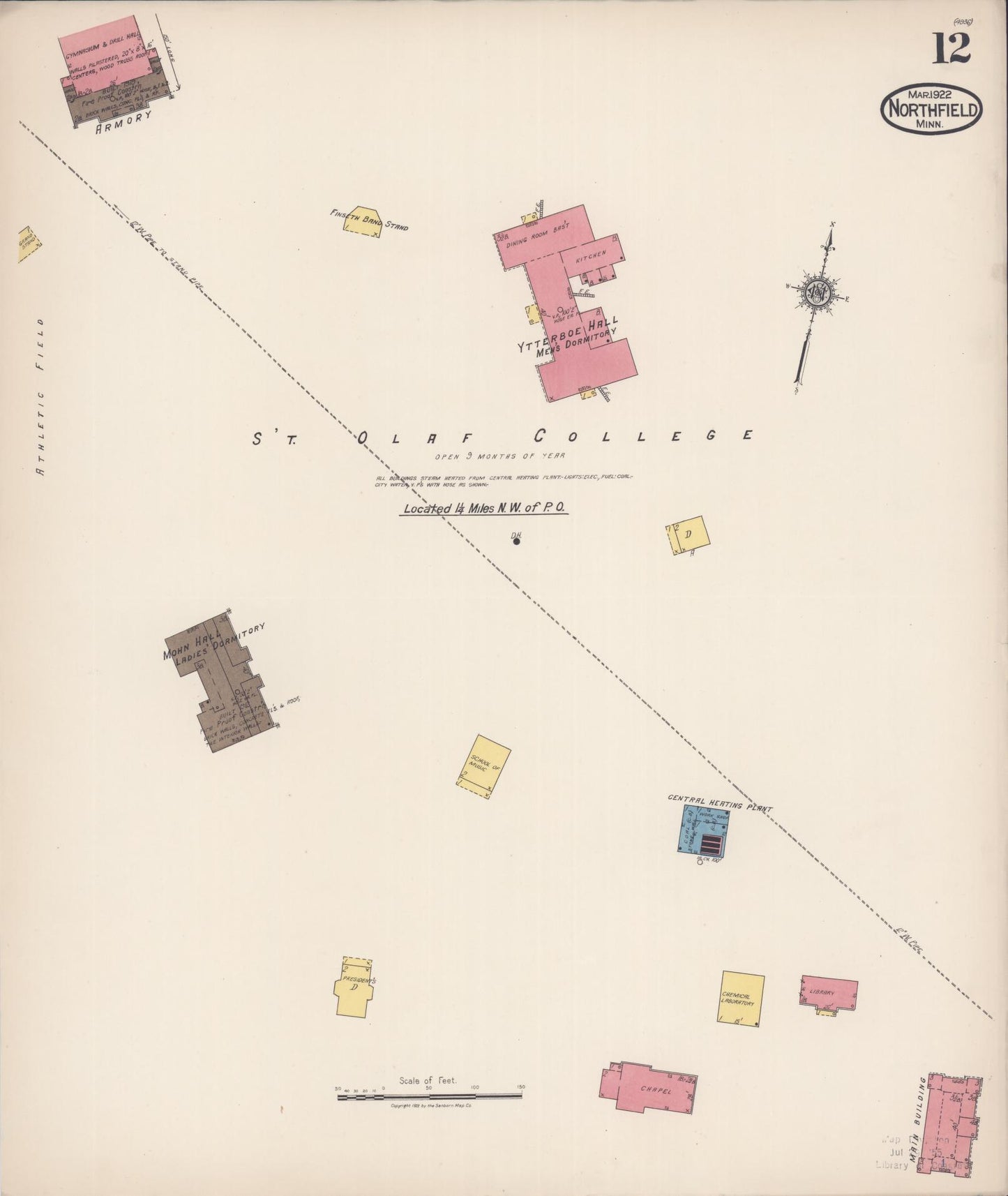 Sanborn Fire Insurance Map from Northfield, Rice County, Minnesota (1922), Sheet #0012 - Complete Map Set gallery image, historic Sanborn map, vintage wall art, Minnesota Minnesota