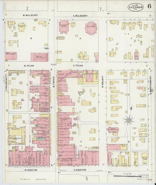 Sanborn Fire Insurance Map from Sherman, Grayson County, Texas (1897), Sheet #0006 - Historic Sanborn Fire Insurance Map Print, vintage old map wall art, antique decor, genealogy gift, Texas Texas map