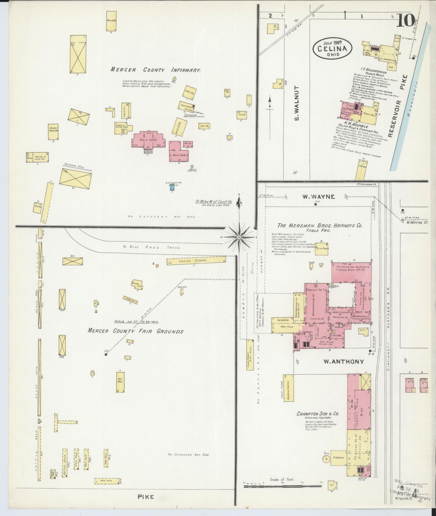 Sanborn Fire Insurance Map from Celina, Mercer County, Ohio (1907), Sheet #0010 - Historic Sanborn Fire Insurance Map Print, vintage old map wall art, antique decor, genealogy gift, Ohio Ohio map