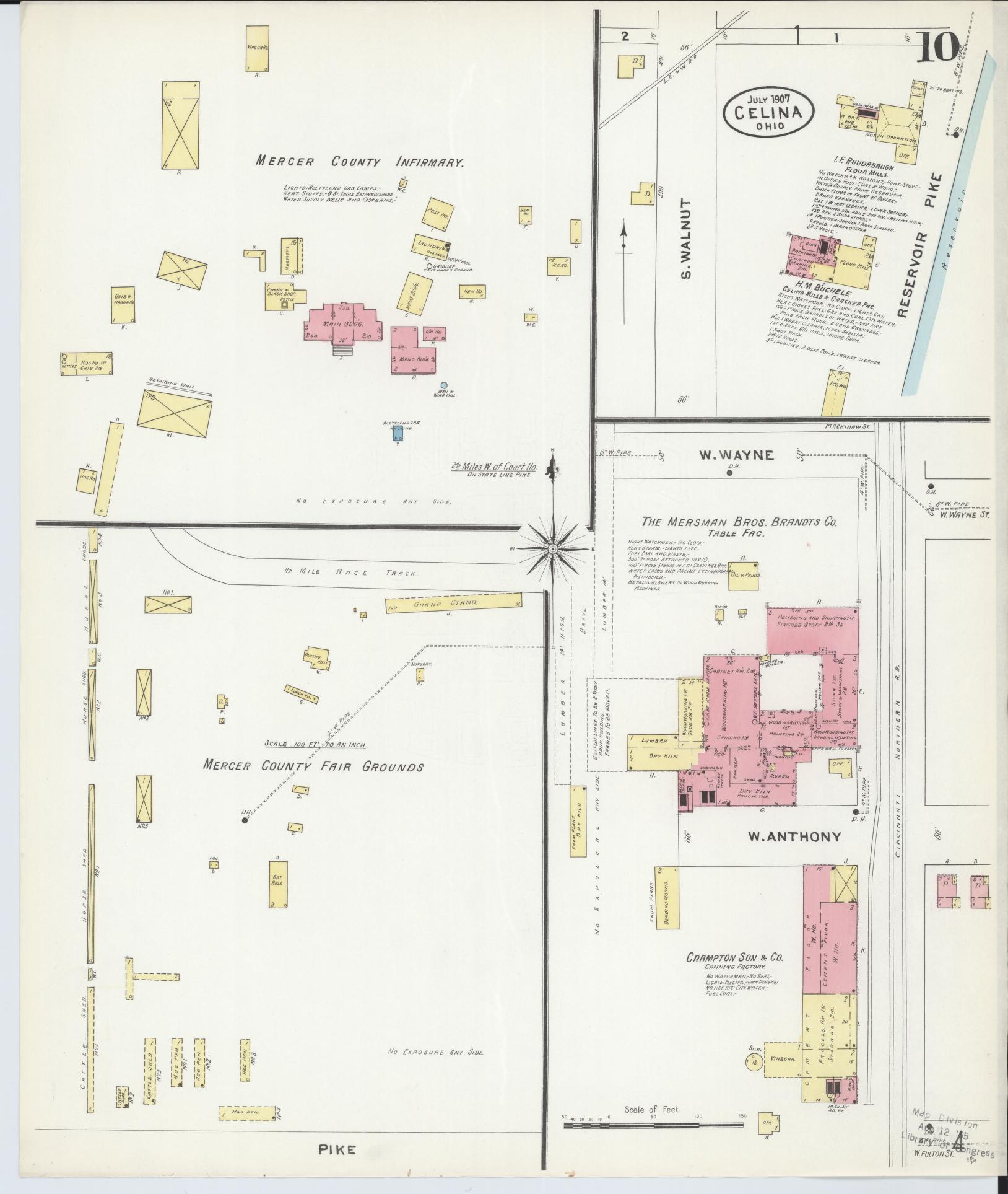 Sanborn Fire Insurance Map from Celina, Mercer County, Ohio (1907), Sheet #0010 - Historic Sanborn Fire Insurance Map Print, vintage old map wall art, antique decor, genealogy gift, Ohio Ohio map