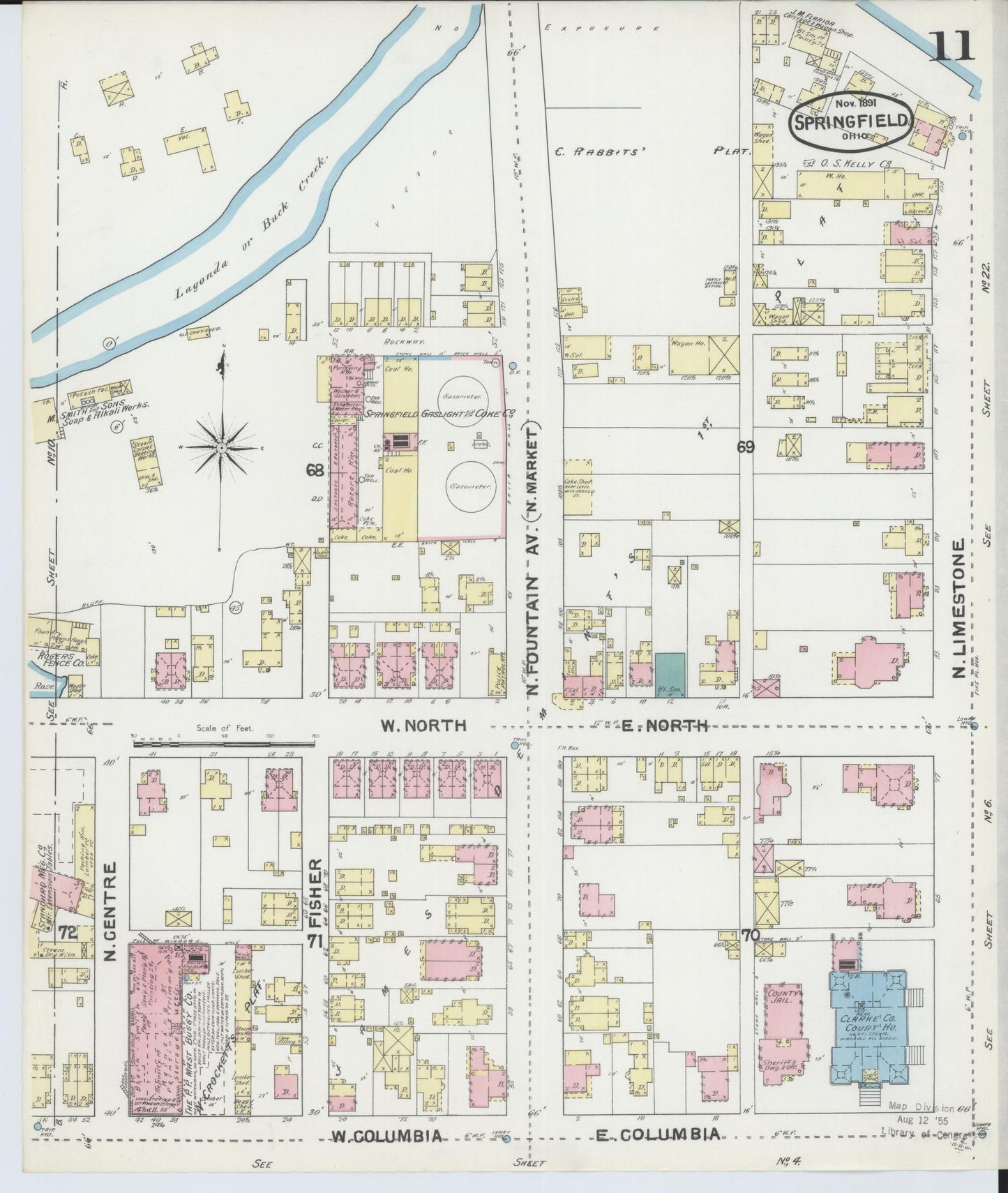 Sanborn Fire Insurance Map from Springfield, Clark County, Ohio (1891), Sheet #0011 - Complete Map Set gallery image, historic Sanborn map, vintage wall art, Ohio Ohio