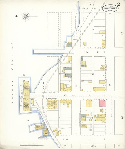 Sanborn Fire Insurance Map from Anacortes, Skagit County, Washington (1905), Sheet #0002 - Historic Sanborn Fire Insurance Map Print, vintage old map wall art, antique decor, genealogy gift, Washington Washington map