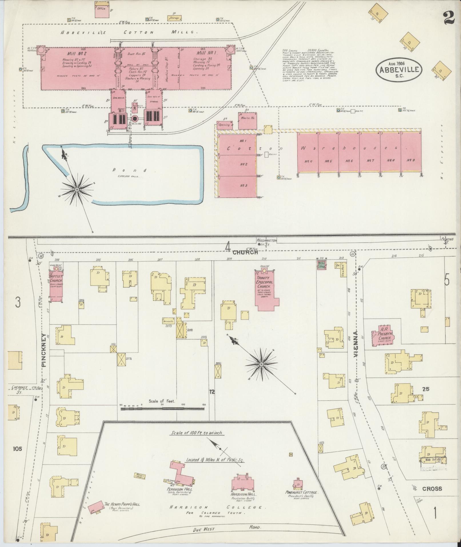 Sanborn Fire Insurance Map from Abbeville, Abbeville County, South Carolina (1906), Sheet #0002 - Historic Sanborn Fire Insurance Map Print, vintage old map wall art, antique decor, genealogy gift, South Carolina South Carolina map