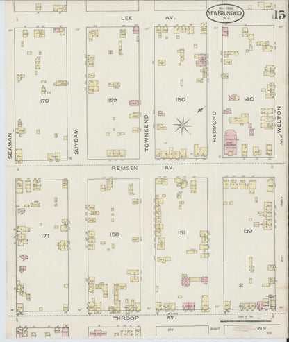 Sanborn Fire Insurance Map from New Brunswick, Middlesex County, New Jersey (1886), Sheet #0015 - Historic Sanborn Fire Insurance Map Print, vintage old map wall art, antique decor, genealogy gift, New Jersey New Jersey map