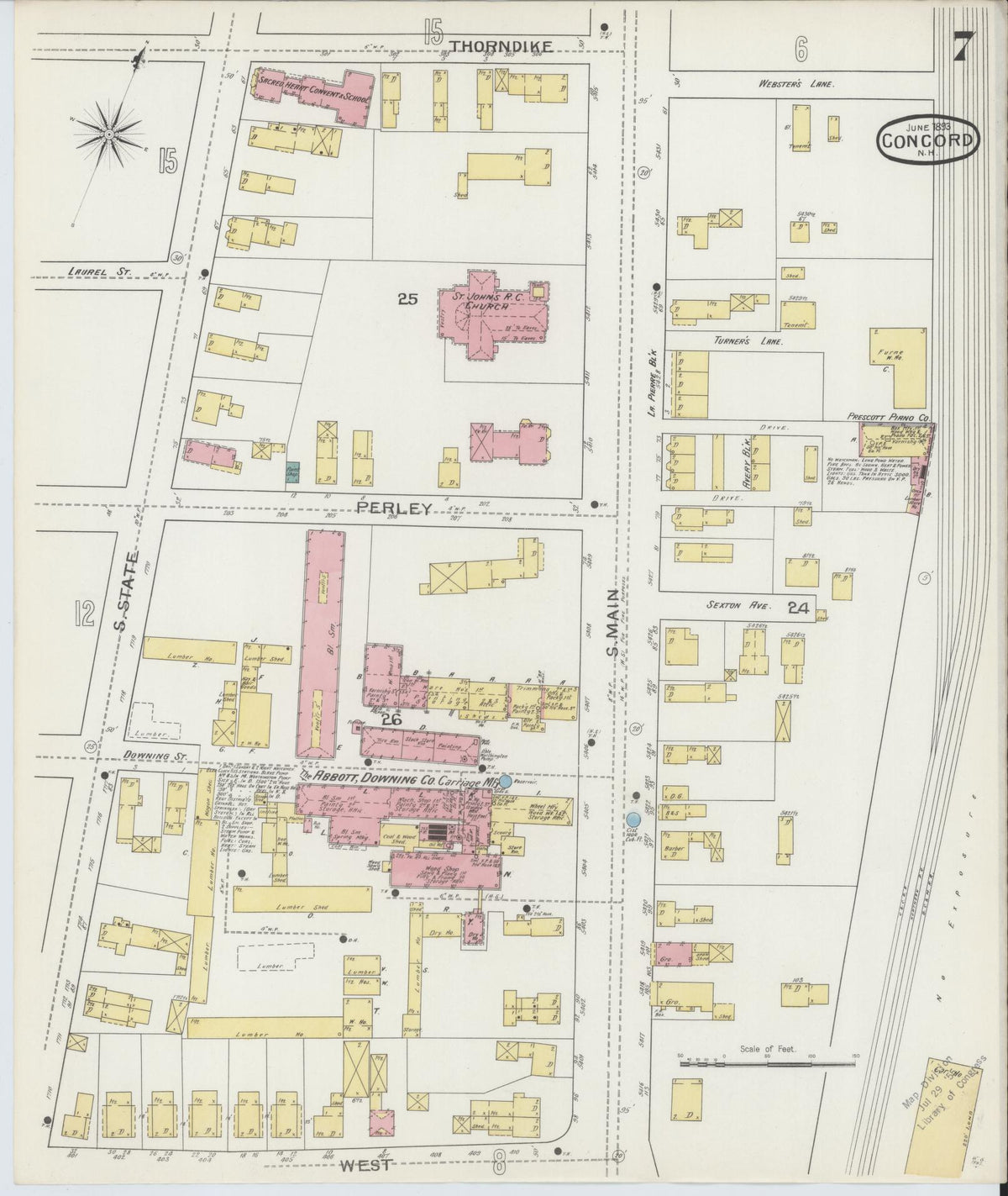 Sanborn Fire Insurance Map from Concord, Merrimack County, New Hampshire (1893), Sheet #0007 - Historic Sanborn Fire Insurance Map Print, vintage old map wall art, antique decor, genealogy gift, New Hampshire New Hampshire map