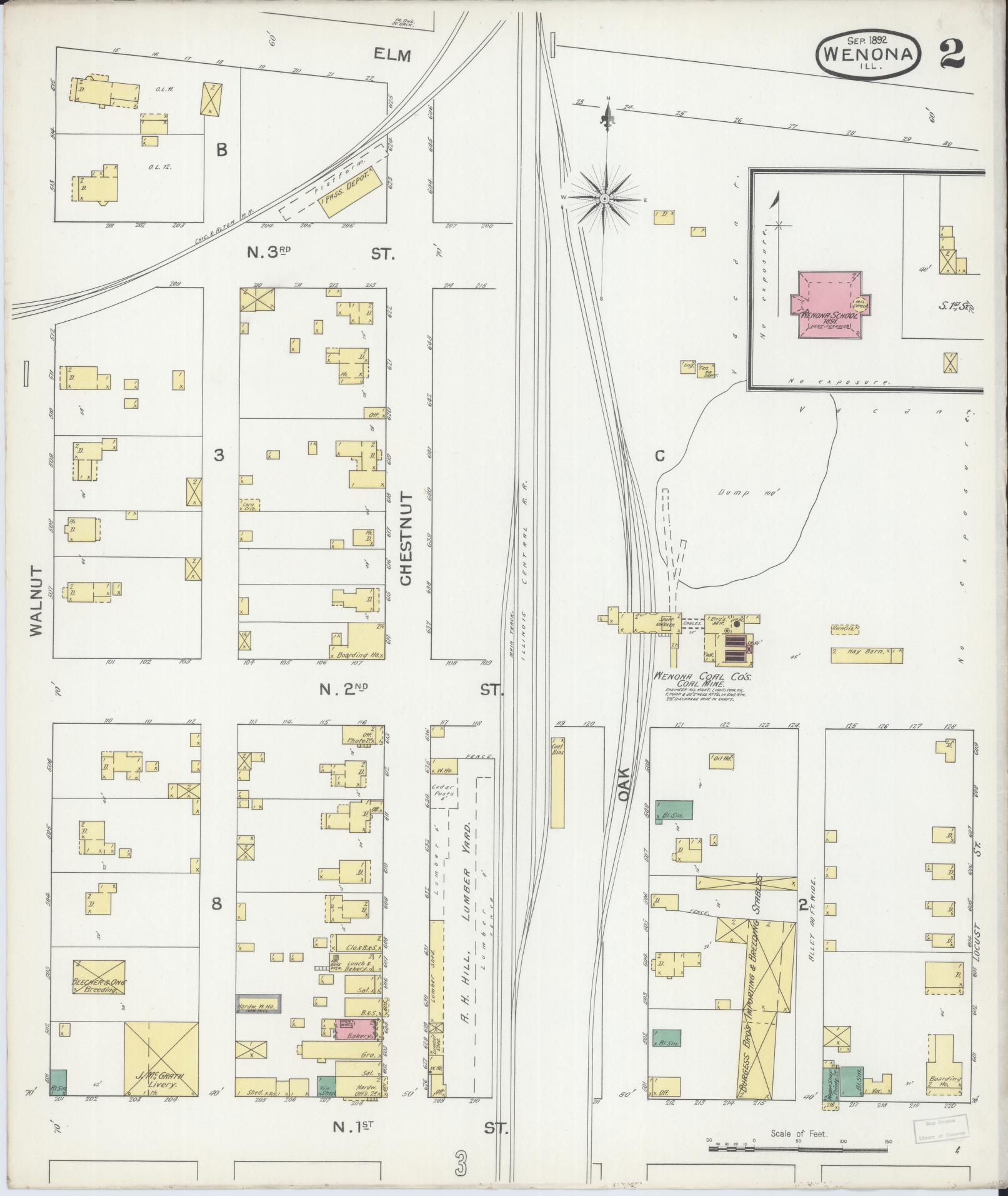 Sanborn Fire Insurance Map from Wenona, Marshall County, Illinois (1892), Sheet #0002 - Complete Map Set gallery image, historic Sanborn map, vintage wall art, Illinois Illinois