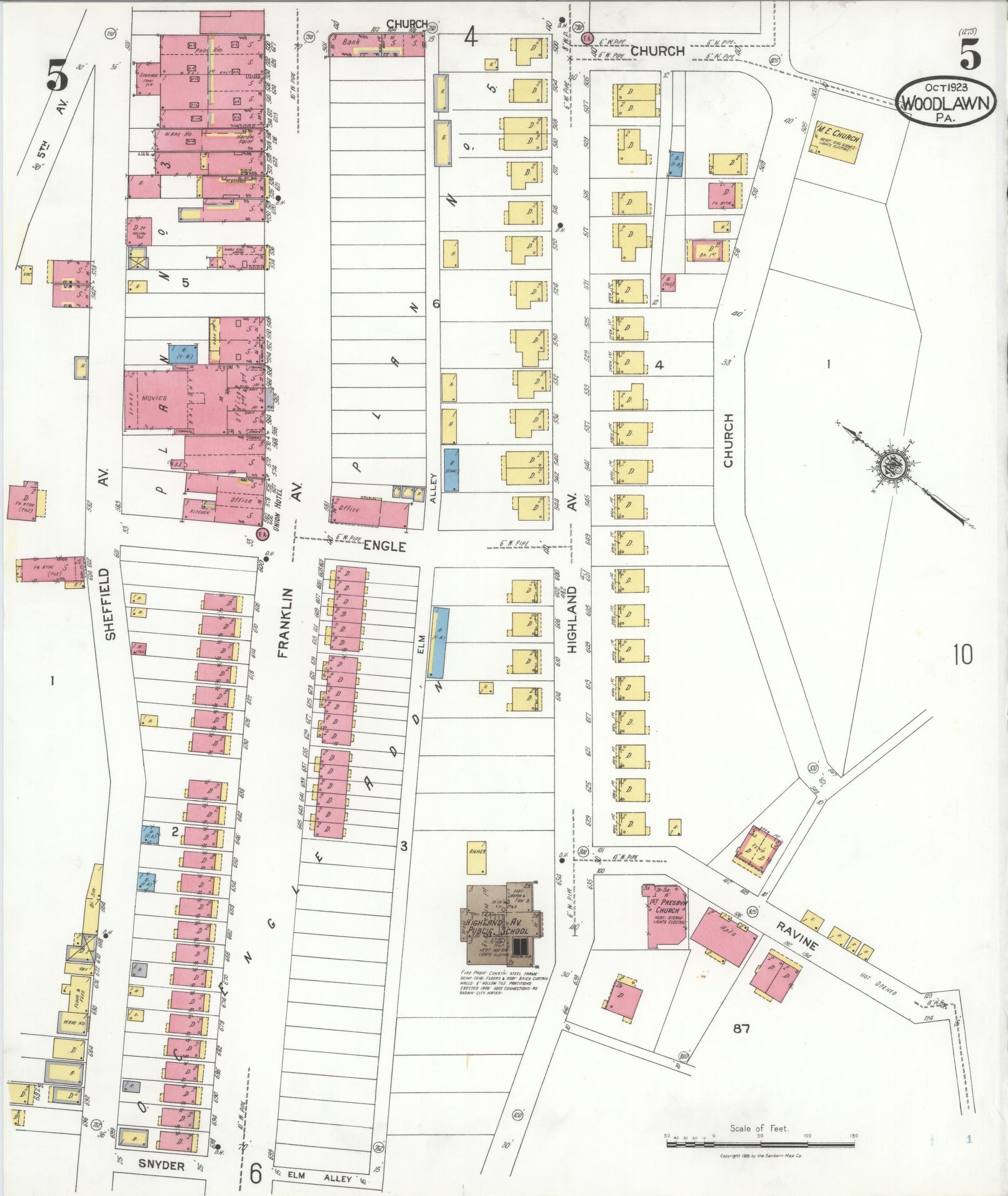 Sanborn Fire Insurance Map from Woodlawn, Beaver County, Pennsylvania (1923), Sheet #0005 - Complete Map Set gallery image, historic Sanborn map, vintage wall art, Pennsylvania Pennsylvania