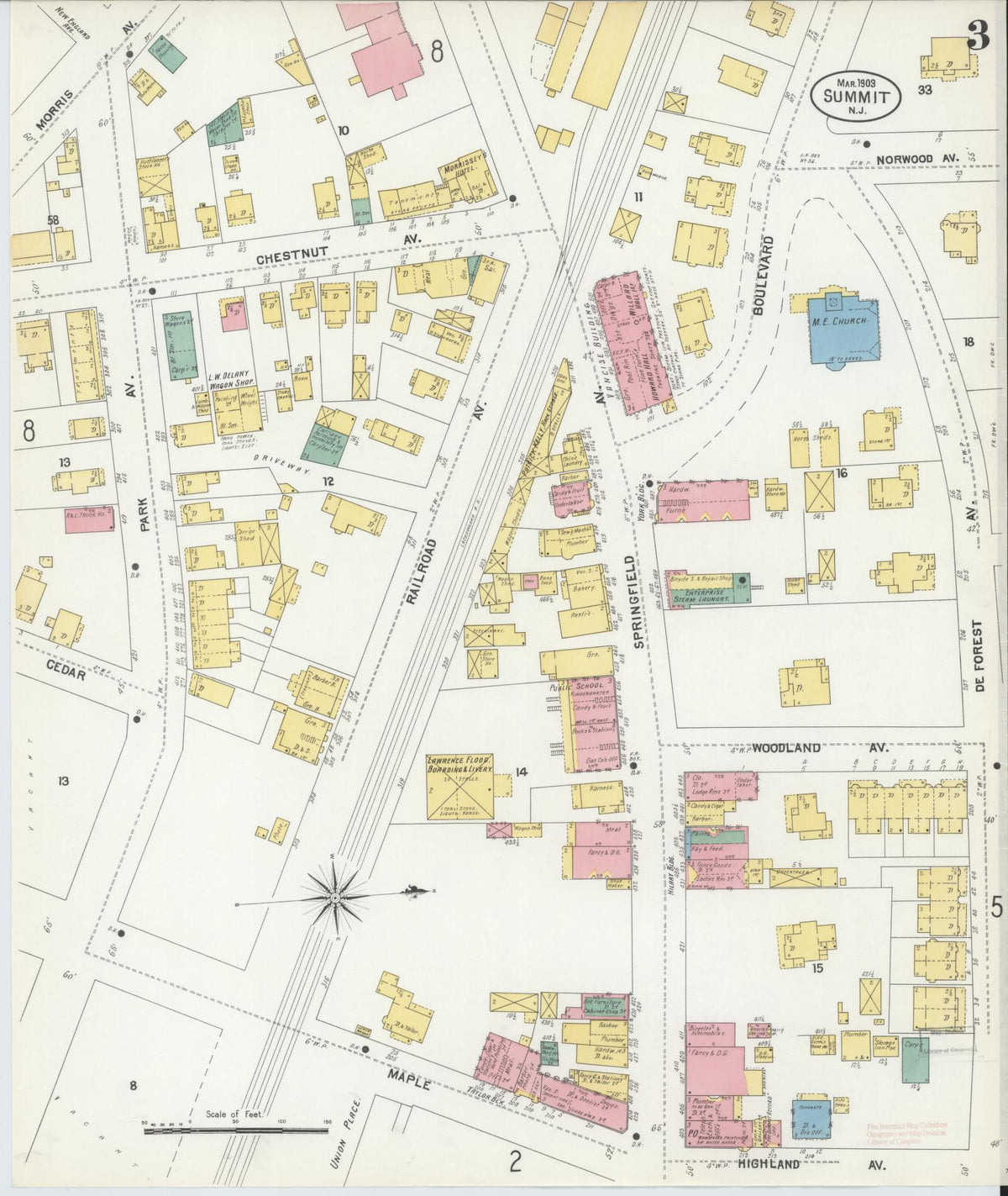 Sanborn Fire Insurance Map from Summit, Union County, New Jersey (1903), Sheet #0003 - Complete Map Set gallery image, historic Sanborn map, vintage wall art, New Jersey New Jersey