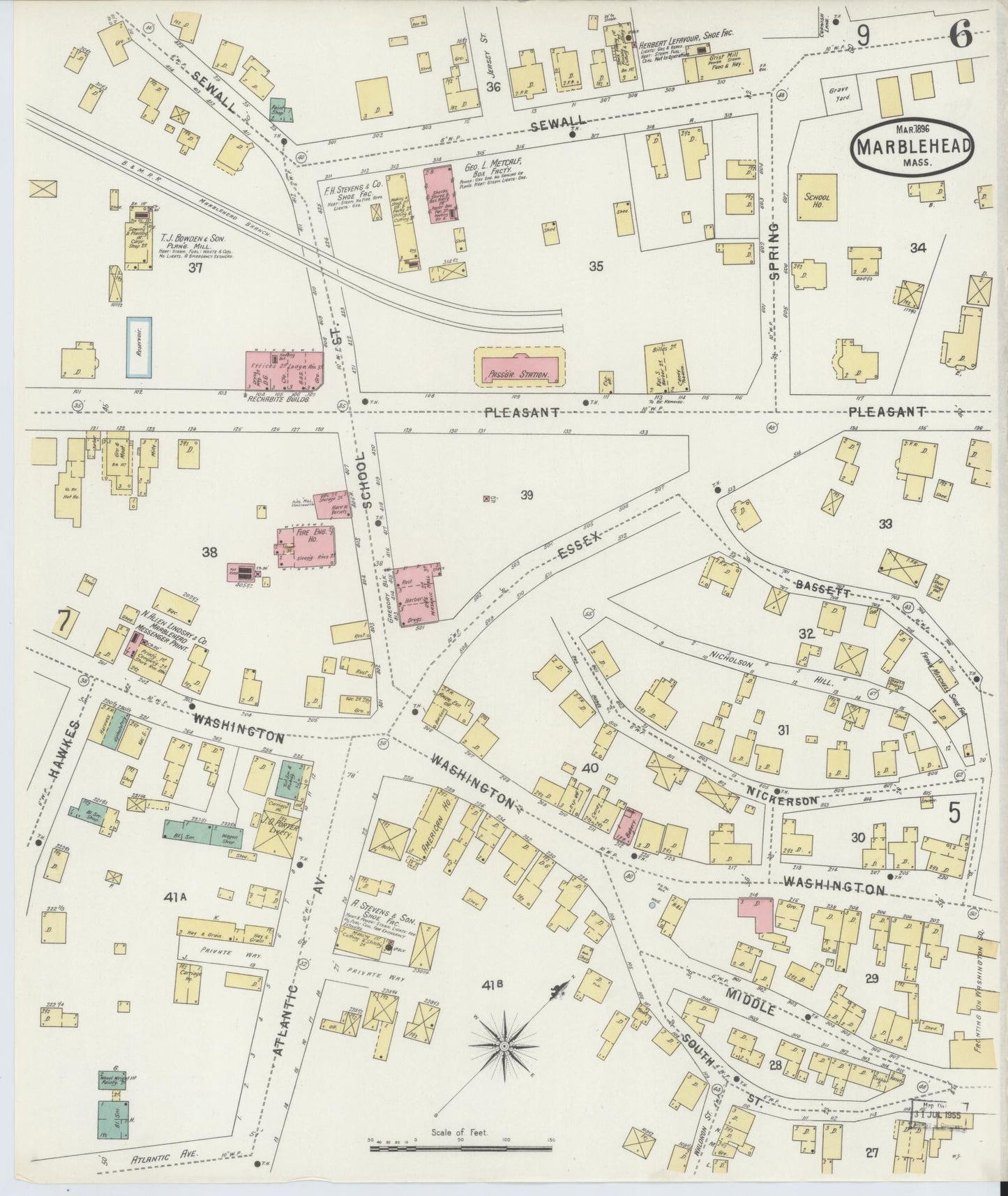 Sanborn Fire Insurance Map from Marblehead, Essex County, Massachusetts (1896), Sheet #0006 - Complete Map Set gallery image, historic Sanborn map, vintage wall art, Massachusetts Massachusetts