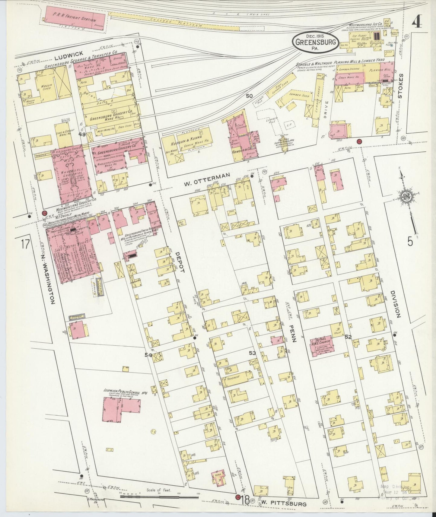 Sanborn Fire Insurance Map from Greensburg, Westmoreland County, Pennsylvania (1915), Sheet #0004 - Historic Sanborn Fire Insurance Map Print, vintage old map wall art, antique decor, genealogy gift, Pennsylvania Pennsylvania map