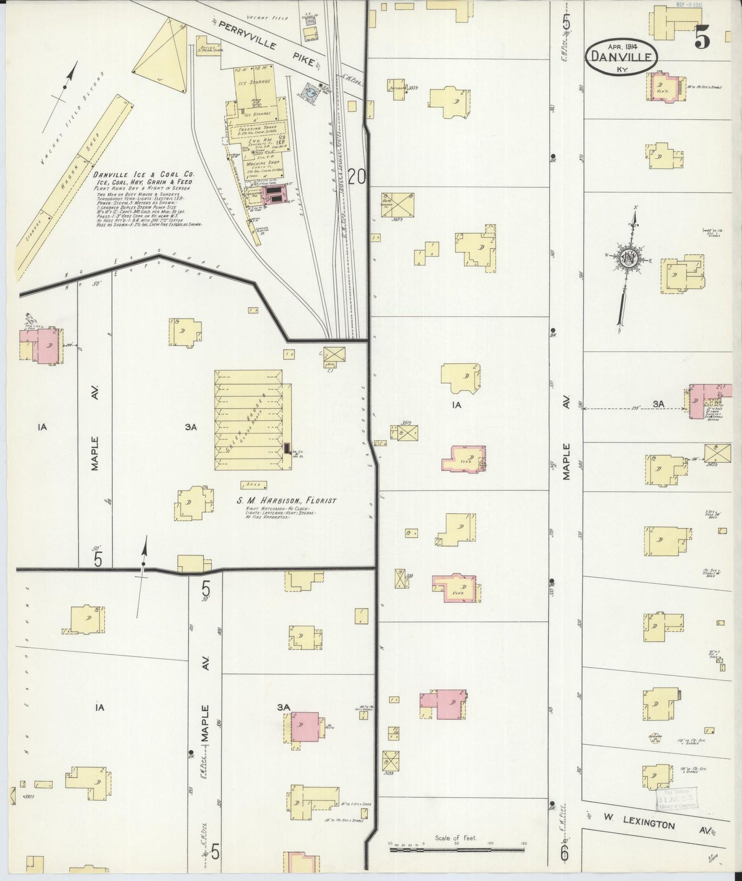 Sanborn Fire Insurance Map from Danville, Boyle County, Kentucky (1914), Sheet #0005 - Complete Map Set gallery image, historic Sanborn map, vintage wall art, Kentucky Kentucky