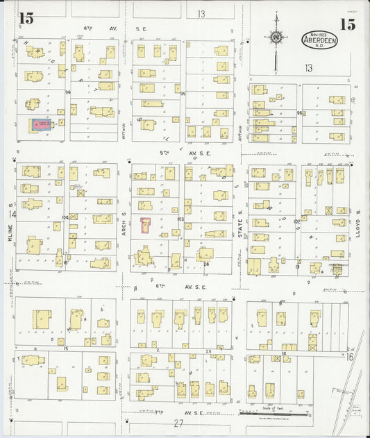 Sanborn Fire Insurance Map from Aberdeen, Brown County, South Dakota (1923), Sheet #0015 - Historic Sanborn Fire Insurance Map Print, vintage old map wall art, antique decor, genealogy gift, South Dakota South Dakota map