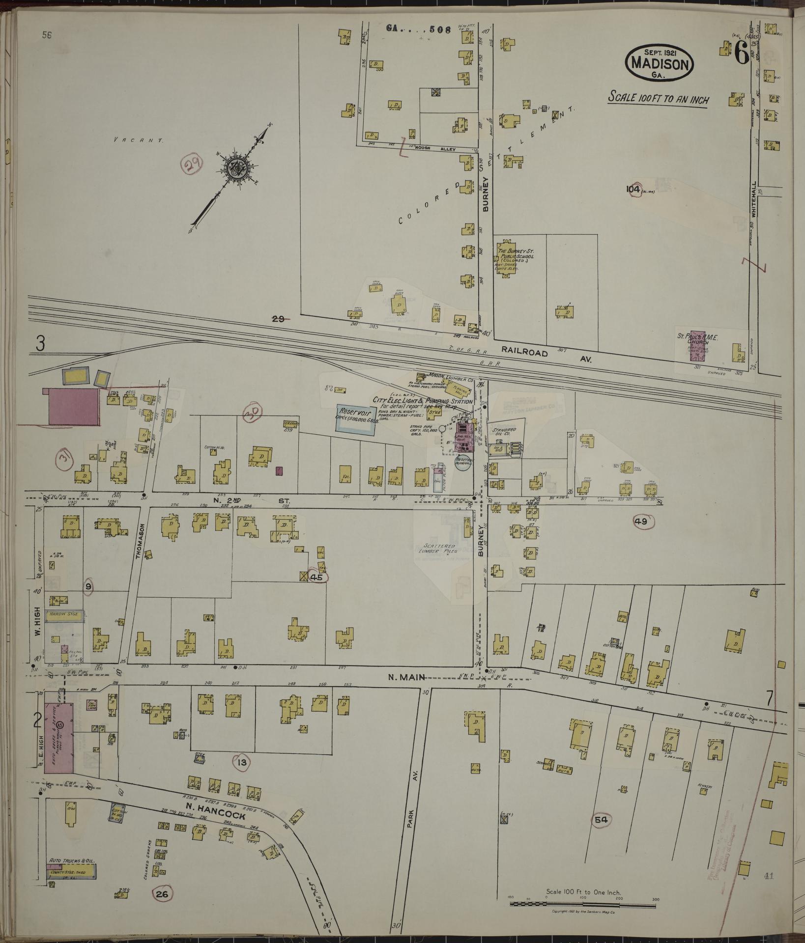 Sanborn Fire Insurance Map from Madison, Morgan County, Georgia (1941), Sheet #0006 - Historic Sanborn Fire Insurance Map Print, vintage old map wall art, antique decor, genealogy gift, Georgia Georgia map