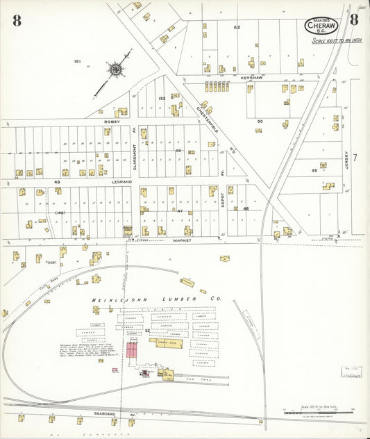 Sanborn Fire Insurance Map from Cheraw, Chesterfield County, South Carolina (1923), Sheet #0008 - Historic Sanborn Fire Insurance Map Print, vintage old map wall art, antique decor, genealogy gift, South Carolina South Carolina map