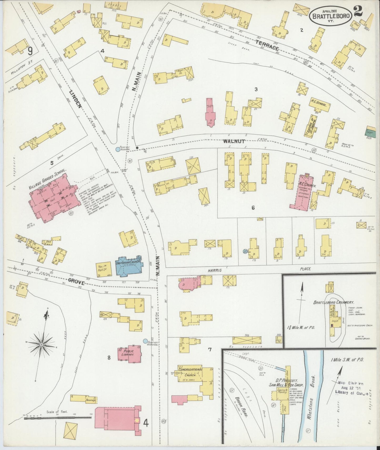 Sanborn Fire Insurance Map from Brattleboro, Windham County, Vermont (1901), Sheet #0002 - Complete Map Set gallery image, historic Sanborn map, vintage wall art, Vermont Vermont