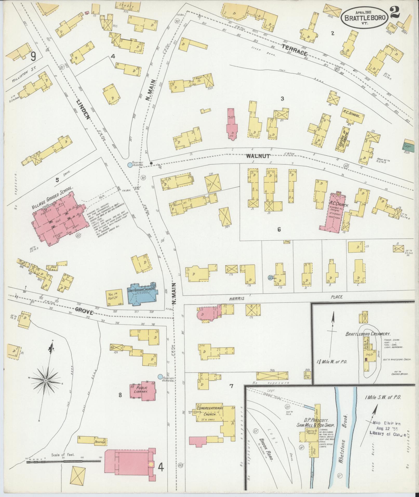 Sanborn Fire Insurance Map from Brattleboro, Windham County, Vermont (1901), Sheet #0002 - Complete Map Set gallery image, historic Sanborn map, vintage wall art, Vermont Vermont